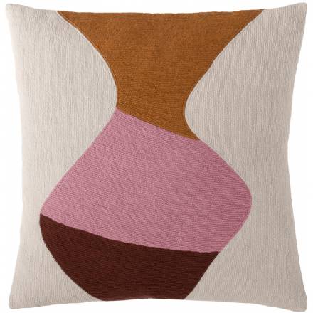 Judy Ross Textiles Hand-Embroidered Chain Stitch Totem Throw Pillow oyster/amber/dusty pink/sierra